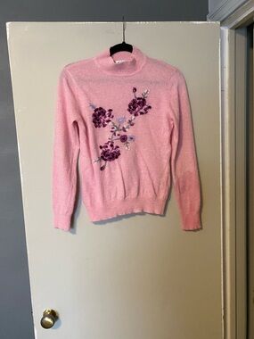 Vintage Women’s Pink Floral Turtleneck Sweater